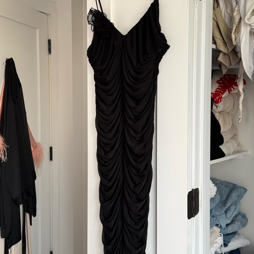River Island Black Ruched Midi Dress